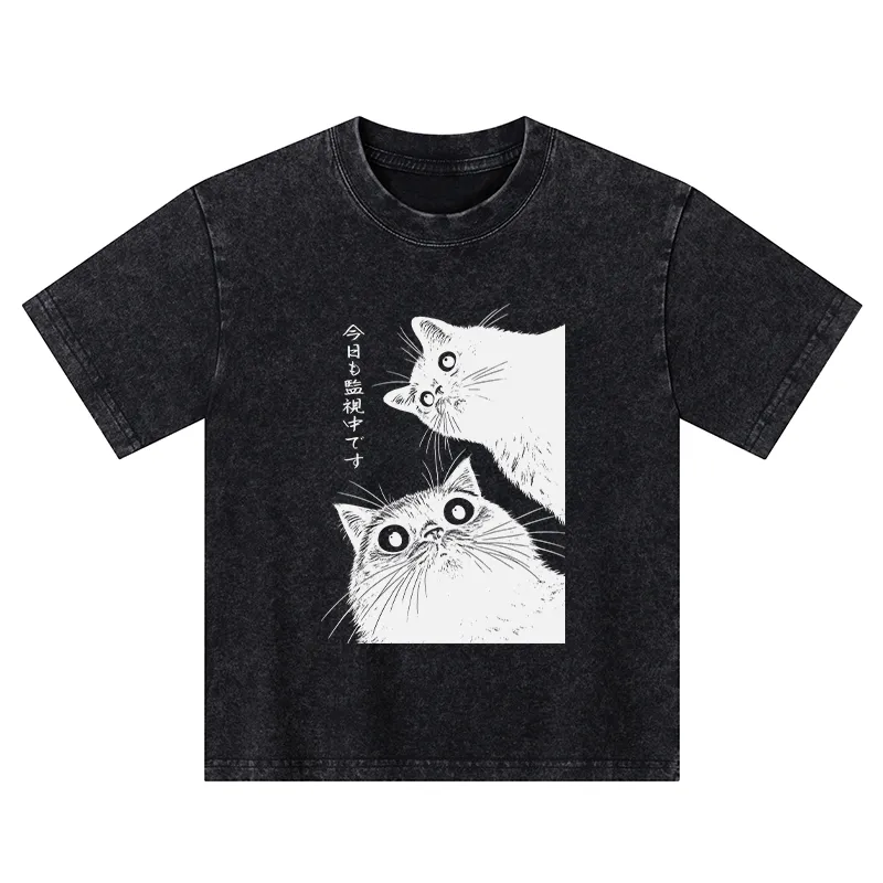 Tokyo-Tiger The Cat Is Watching Today Kids Washed T-Shirt