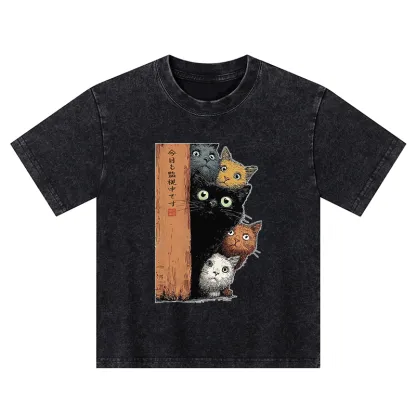 Tokyo-Tiger Five Cats Are Watching You Kids Washed T-Shirt