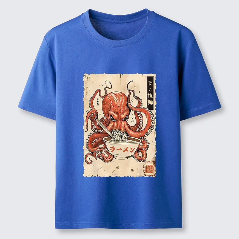 Tokyo-Tiger Retro Octopus Eating Ramen Classic T-Shirt