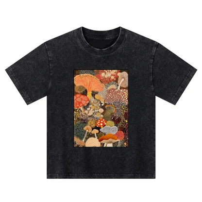 Tokyo-Tiger Psychedelic Mushroom Paintings Kids Washed T-Shirt
