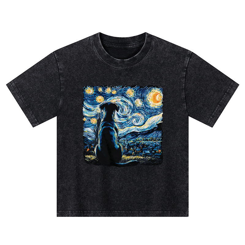 Tokyo-Tiger Starry Night Dog Kids Washed T-Shirt