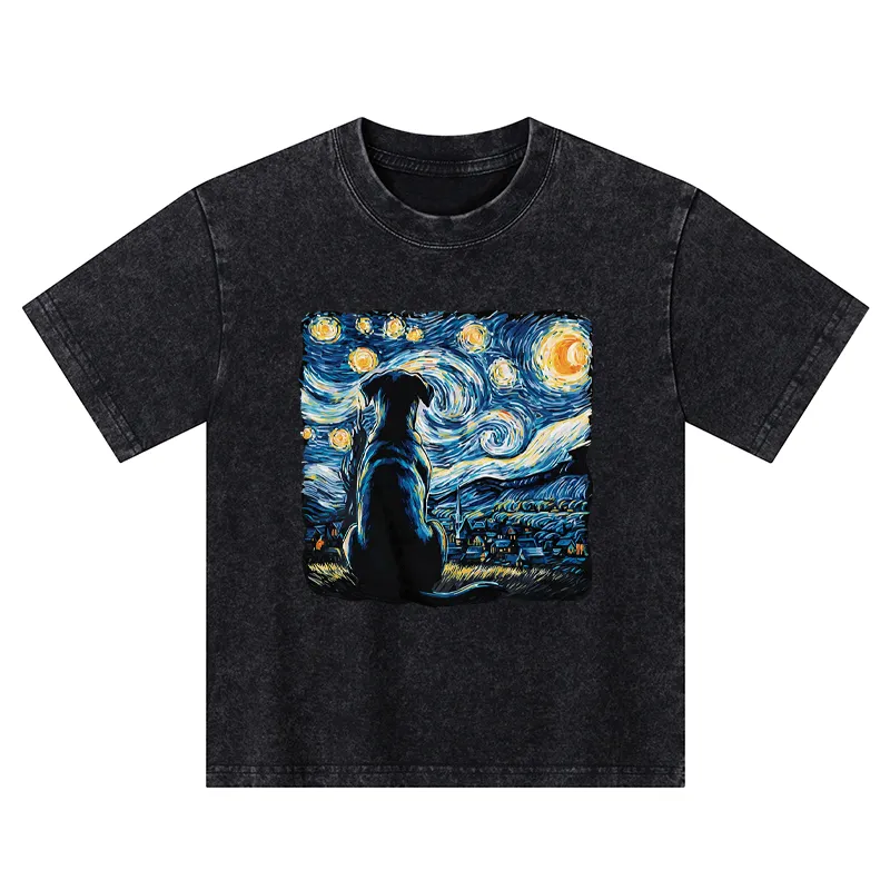 Tokyo-Tiger Starry Night Dog Kids Washed T-Shirt