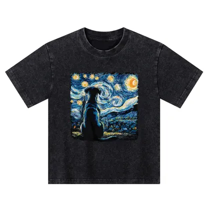 Tokyo-Tiger Starry Night Dog Kids Washed T-Shirt