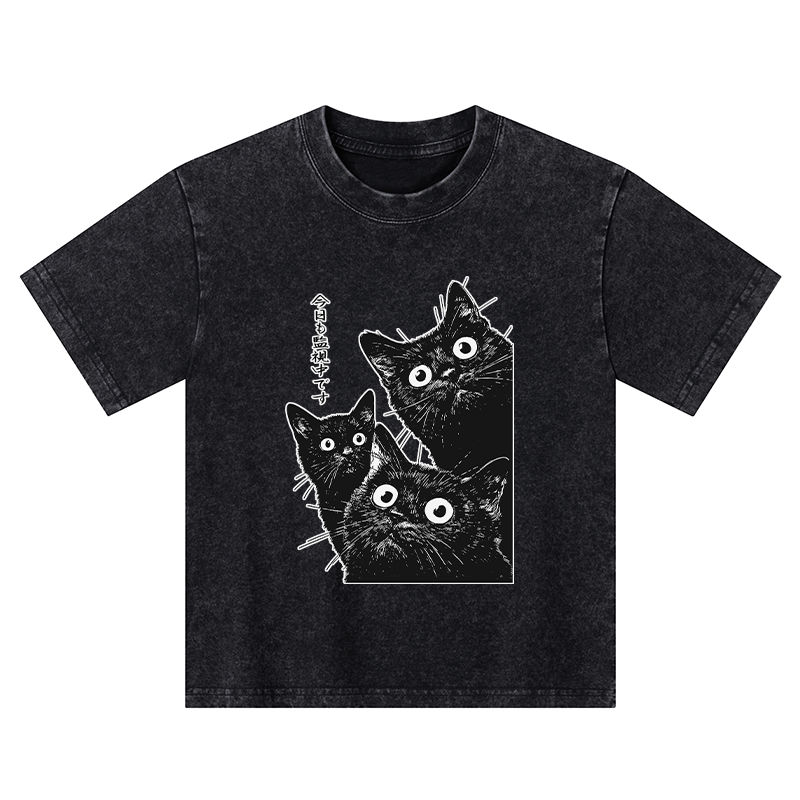 Tokyo-Tiger Three Cats Are Watching You Today Kids Washed T-Shirt