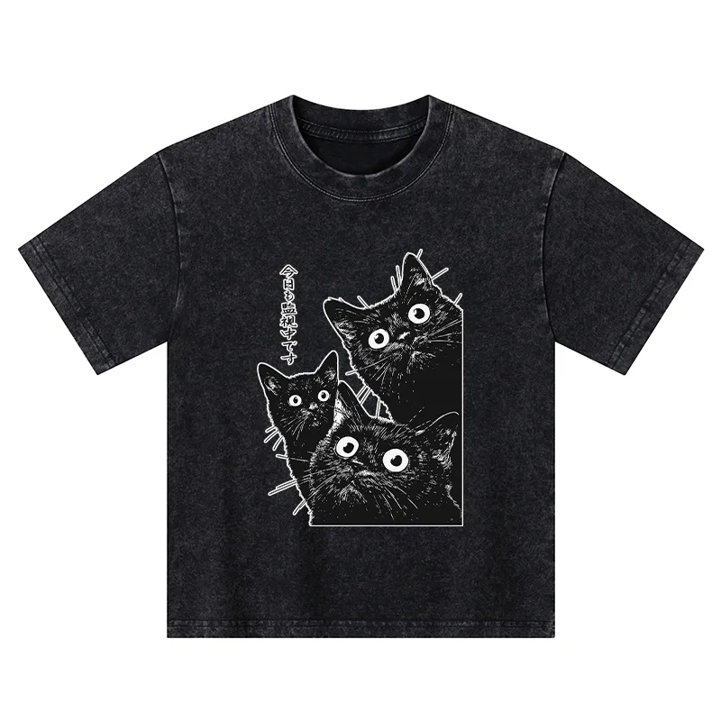 Tokyo-Tiger Three Cats Are Watching You Today Kids Washed T-Shirt