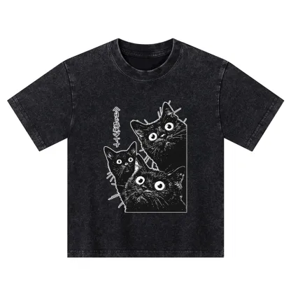 Tokyo-Tiger Three Cats Are Watching You Today Kids Washed T-Shirt