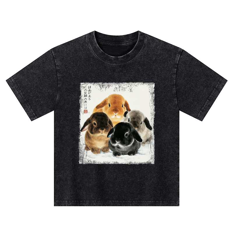 Tokyo-Tiger The Ink Wash Rabbit Is Watching You Kids Washed T-Shirt