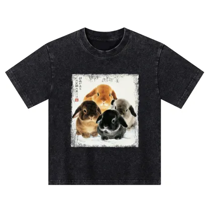 Tokyo-Tiger The Ink Wash Rabbit Is Watching You Kids Washed T-Shirt