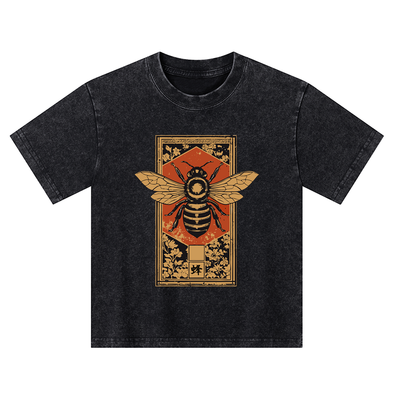 Tokyo-Tiger Japanese Bee Art Kids Washed T-Shirt