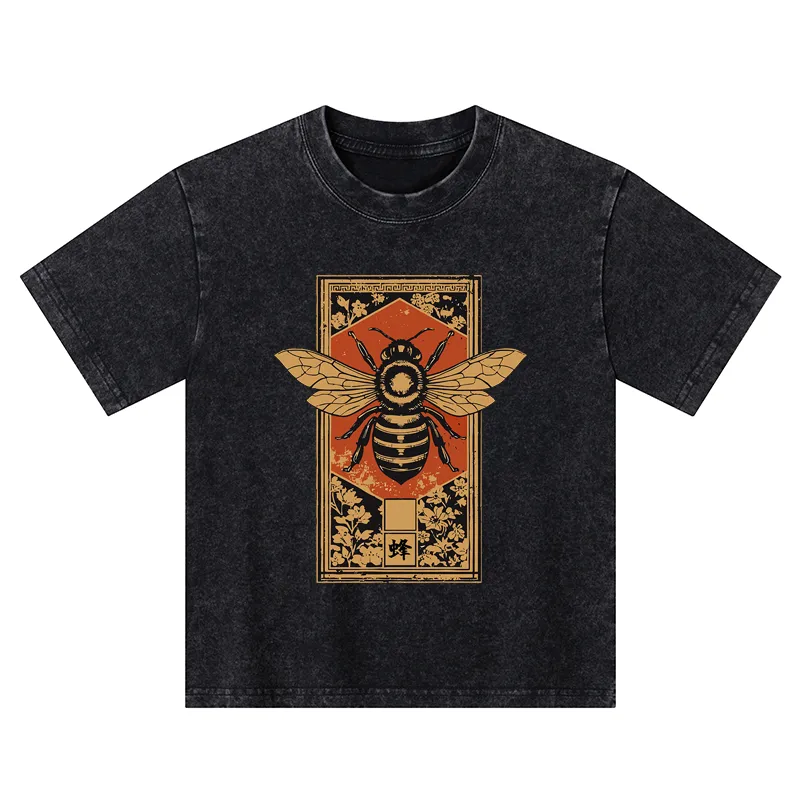 Tokyo-Tiger Japanese Bee Art Kids Washed T-Shirt