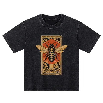 Tokyo-Tiger Japanese Bee Art Kids Washed T-Shirt