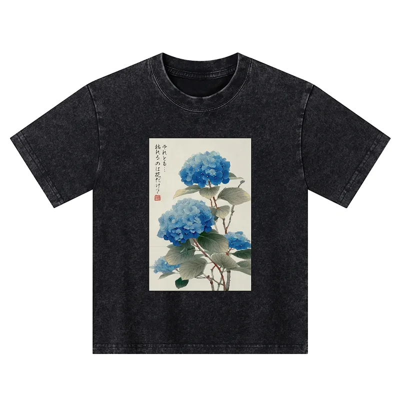 Tokyo-Tiger Ukiyoe Hydrangeas: A Reflection of the Soul Kids Washed T-Shirt
