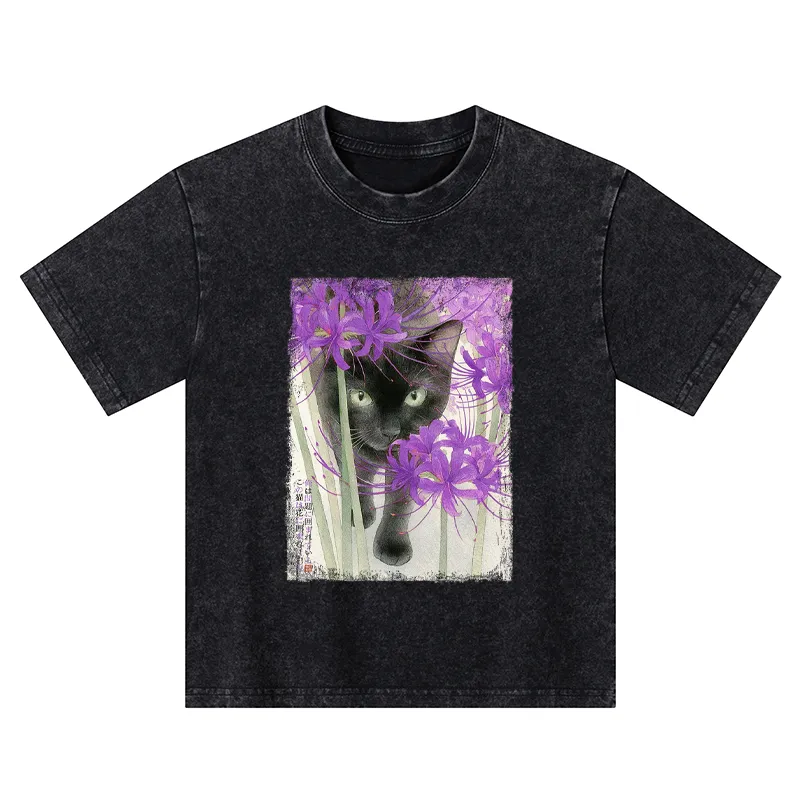Tokyo-Tiger A Cat Among The Flowers Kids Washed T-Shirt