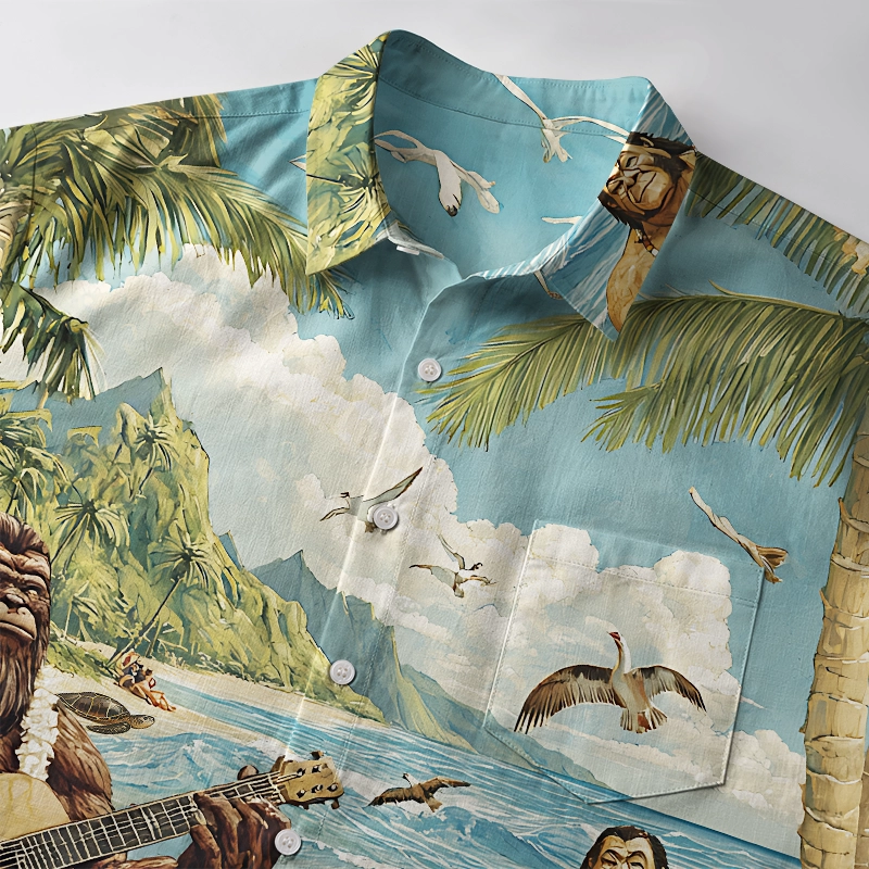 Tokyo-Tiger Funny Bigfoot Playing Guitar Button-up Shirt