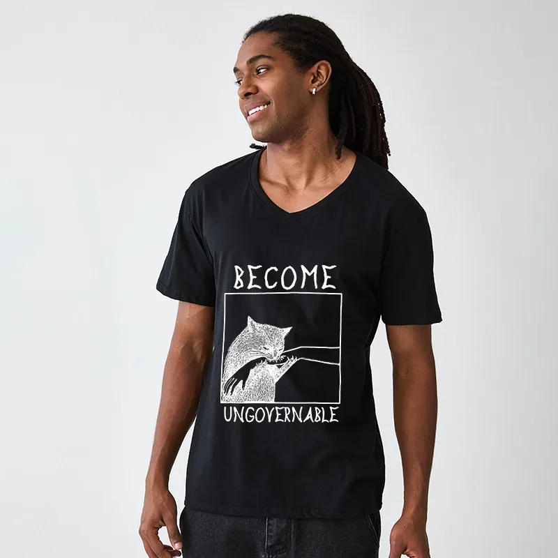 Tokyo-Tiger Cat Biting Arm V-Neck Classic T-Shirt