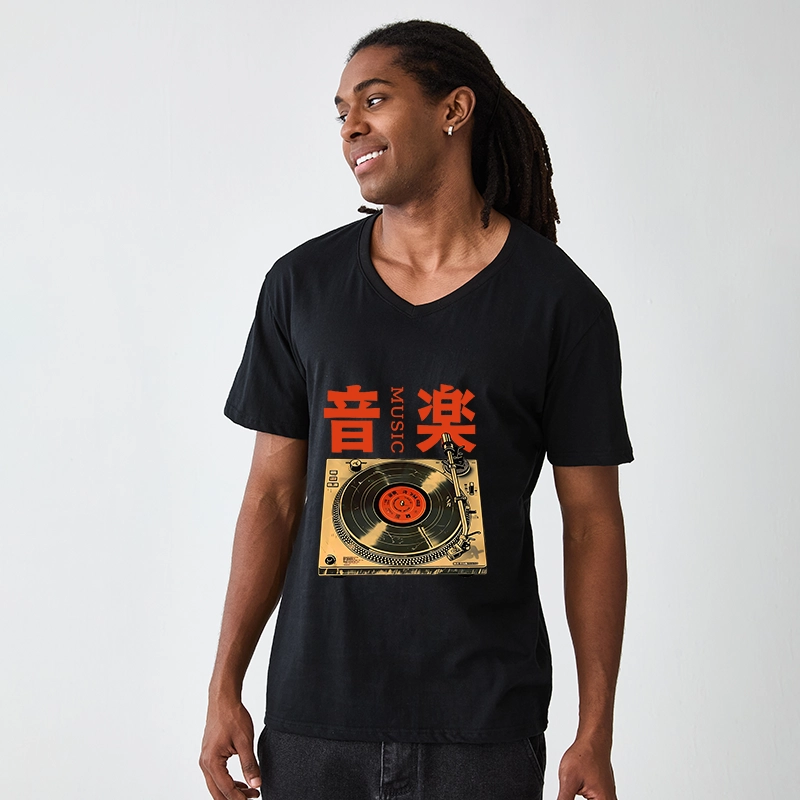 Tokyo-Tiger Retro Music Record Player V-Neck Classic T-Shirt