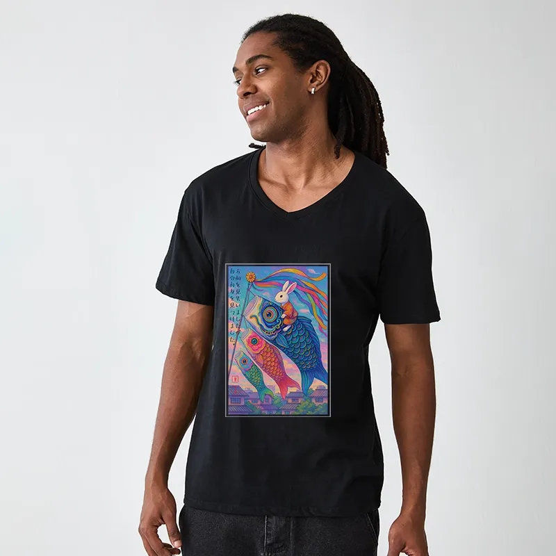 Tokyo-Tiger Ukiyoe Rabbit Ride Carp Streamer Poster V-Neck Classic T-Shirt