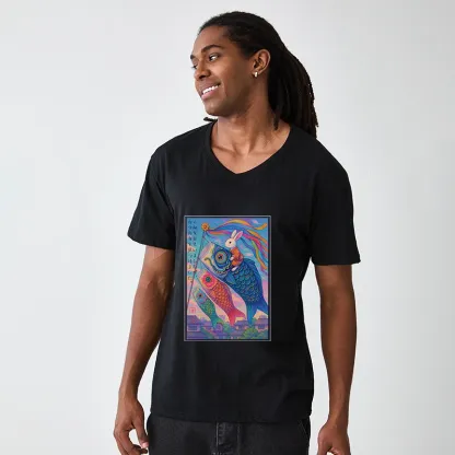 Tokyo-Tiger Ukiyoe Rabbit Ride Carp Streamer Poster V-Neck Classic T-Shirt