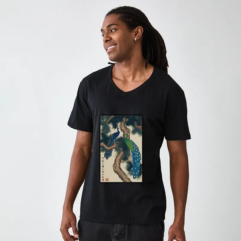 Tokyo-Tiger Peacocks in Snowy Pines V-Neck Classic T-Shirt