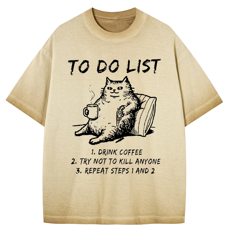 Tokyo-Tiger Cat's To-Do List Gradient Washed T-Shirt