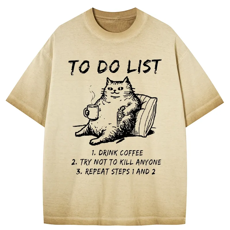 Tokyo-Tiger Cat's To-Do List Gradient Washed T-Shirt