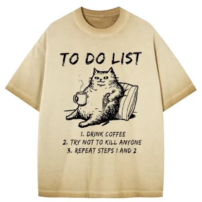 Tokyo-Tiger Cat's To-Do List Gradient Washed T-Shirt