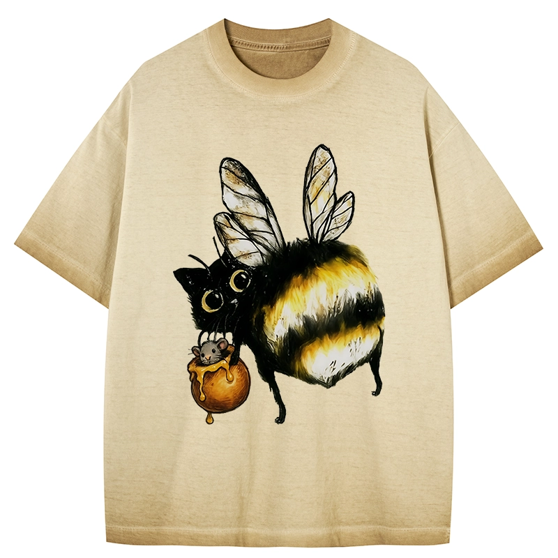 Tokyo-Tiger Cute Catbee Butt Gradient Washed T-Shirt