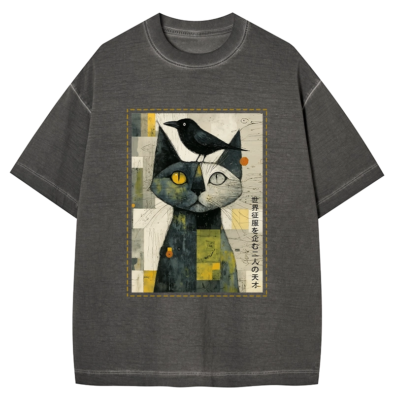Tokyo-Tiger The Cat And The Crow Are Planning To Rule The World Gradient Washed T-Shirt