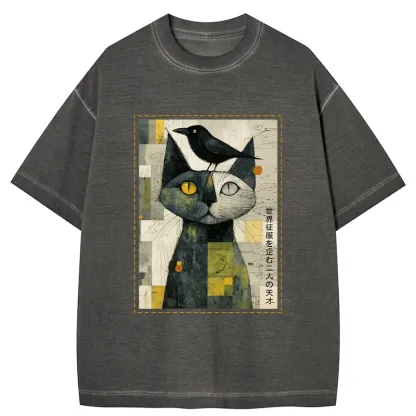 Tokyo-Tiger The Cat And The Crow Are Planning To Rule The World Gradient Washed T-Shirt