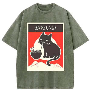 Image of Tokyo-Tiger Kawaii Vintage Ramen Cat Washed T-Shirt