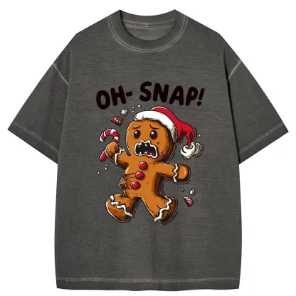 Tokyo-Tiger Oh Snap The Gingerbread Man's Christmas Chaos Gradient Washed T-Shirt