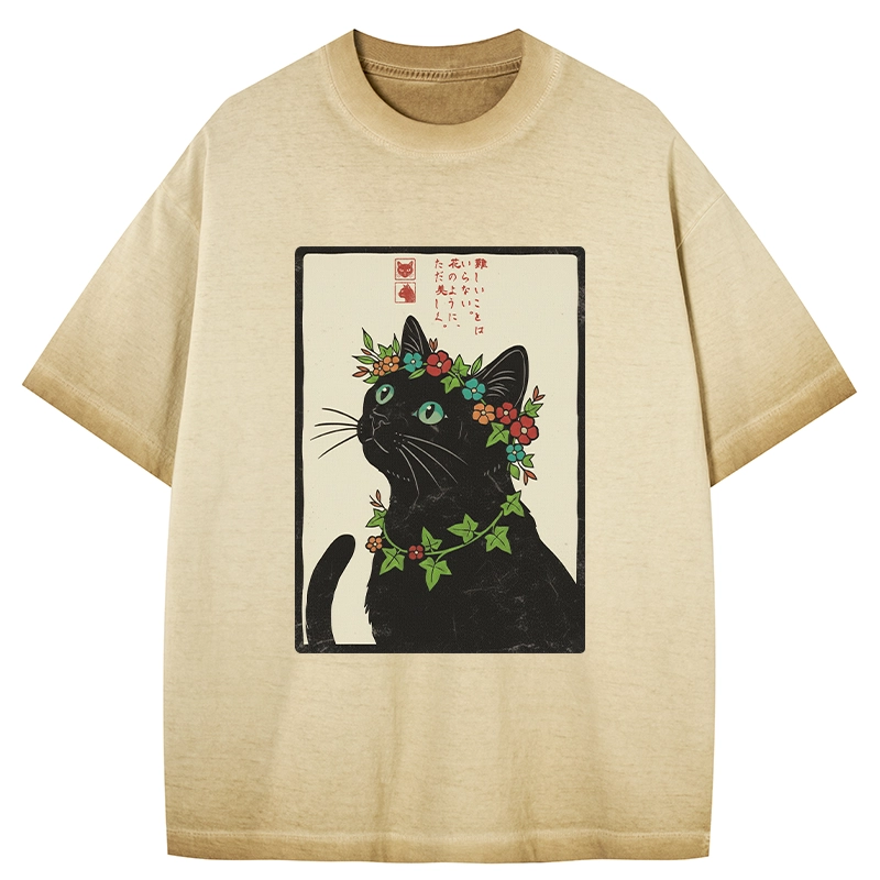 Tokyo-Tiger The Flower-Crowned Cat Gradient Washed T-Shirt