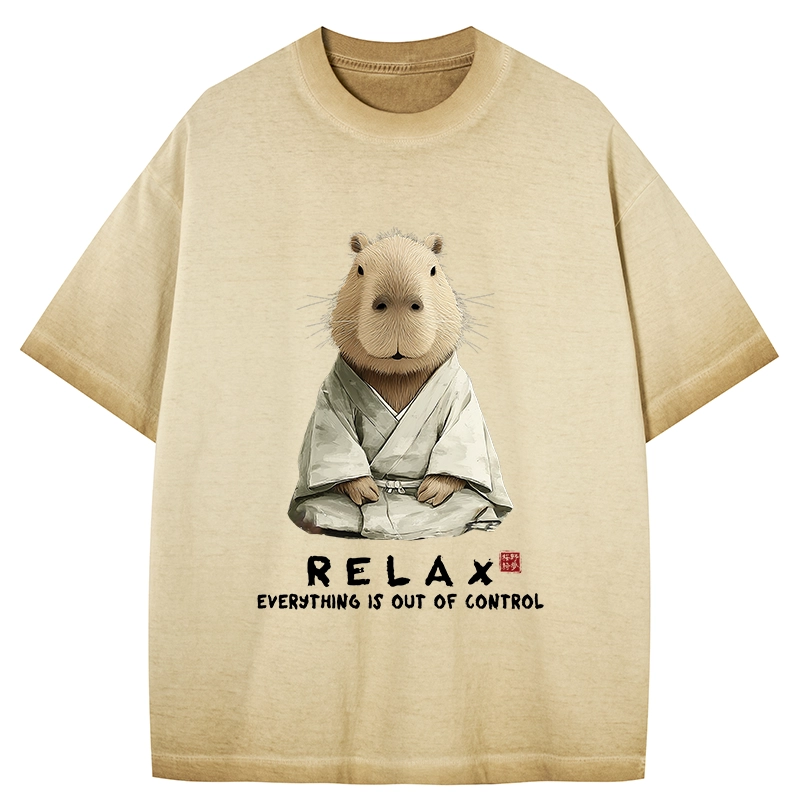 Tokyo-Tiger Zen Capybara：Relax, it's all chaos Gradient Washed T-Shirt