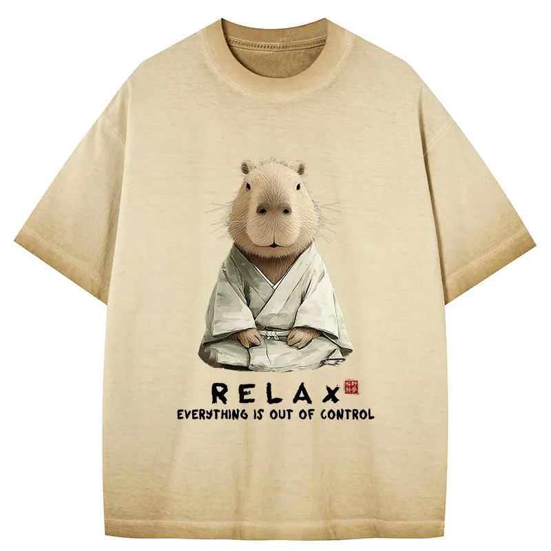 Tokyo-Tiger Zen Capybara：Relax, it's all chaos Gradient Washed T-Shirt