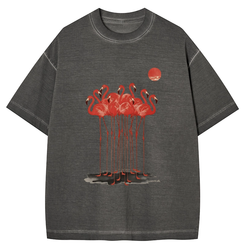 Tokyo-Tiger Flamingos at Dusk Gradient Washed T-Shirt