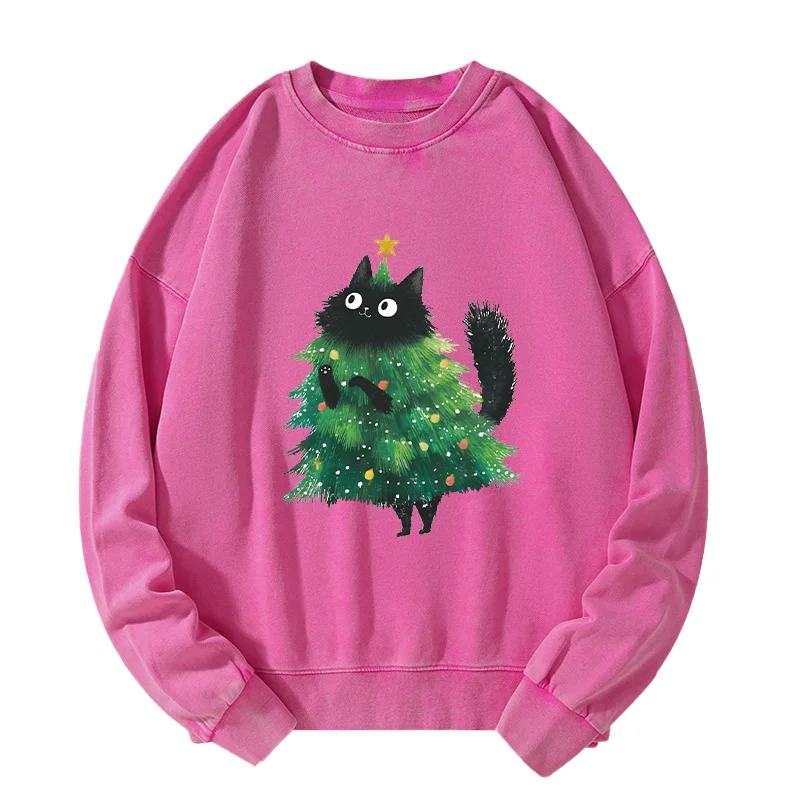 Tokyo-Tiger Christmas Tree Cat Japan Washed Sweatshirt