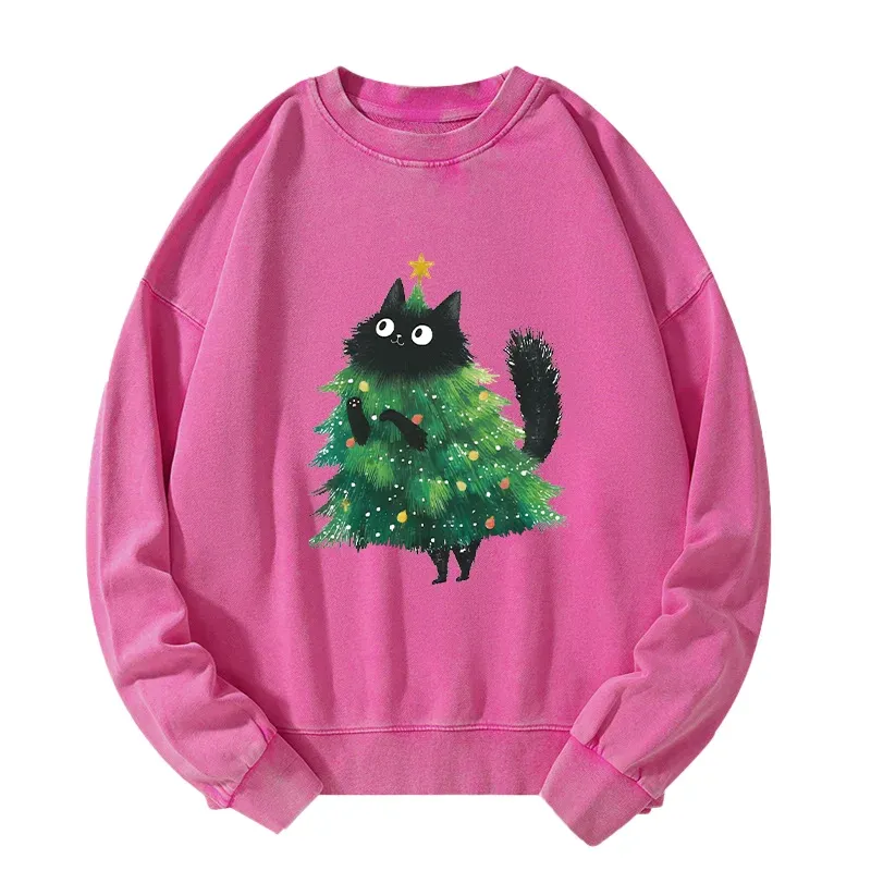 Tokyo-Tiger Christmas Tree Cat Japan Washed Sweatshirt