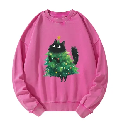 Tokyo-Tiger Christmas Tree Cat Japan Washed Sweatshirt