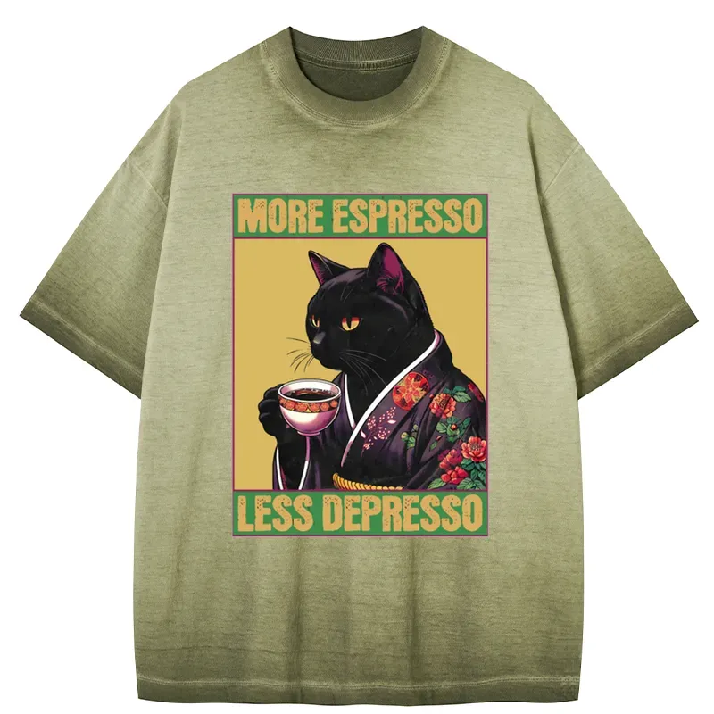 Tokyo-Tiger Up Caffeine Down Depression Gradient Washed T-Shirt