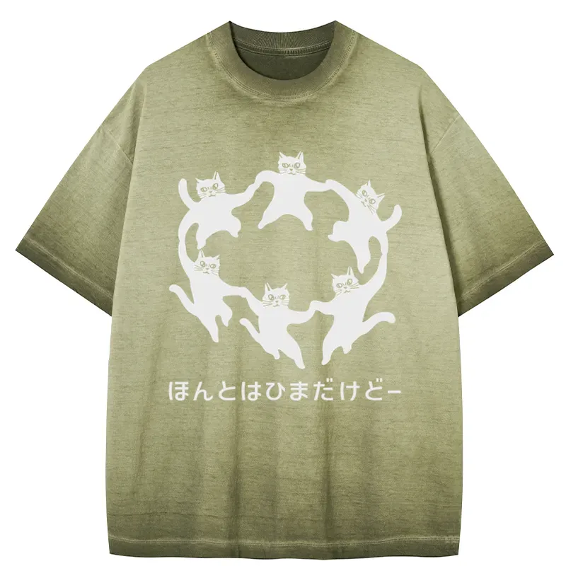 Tokyo-Tiger Leisure Cats Japanese Gradient Washed T-Shirt