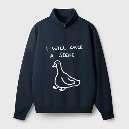 Tokyo-Tiger Stupid Goose Funny Japan Retro Half Zip Fleece Sweatshirt