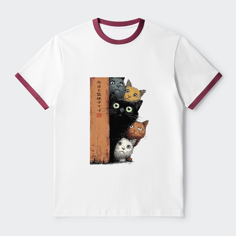 Tokyo-Tiger Five Cats Are Watching You Trim T-Shirt
