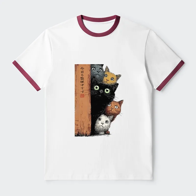 Tokyo-Tiger Five Cats Are Watching You Trim T-Shirt
