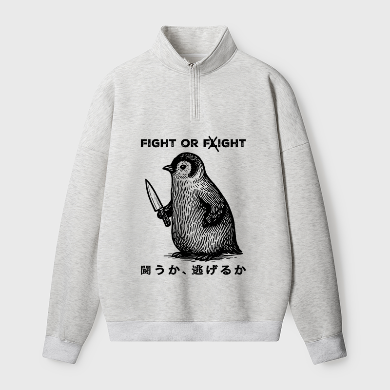 Tokyo-Tiger Funny Fight Or Flight Half Zip Fleece Sweatshirt