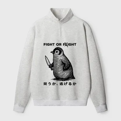 Tokyo-Tiger Funny Fight Or Flight Half Zip Fleece Sweatshirt