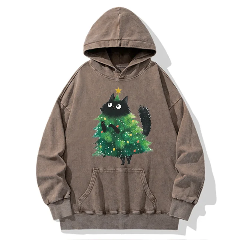 Tokyo-Tiger Christmas Tree Cat Japan Washed Hoodie