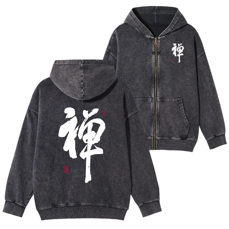 tyosukE☆彡 Tokyo-Tiger Japanese Zen Kanji Washed Zip Hoodie Sale – tokyo-tiger