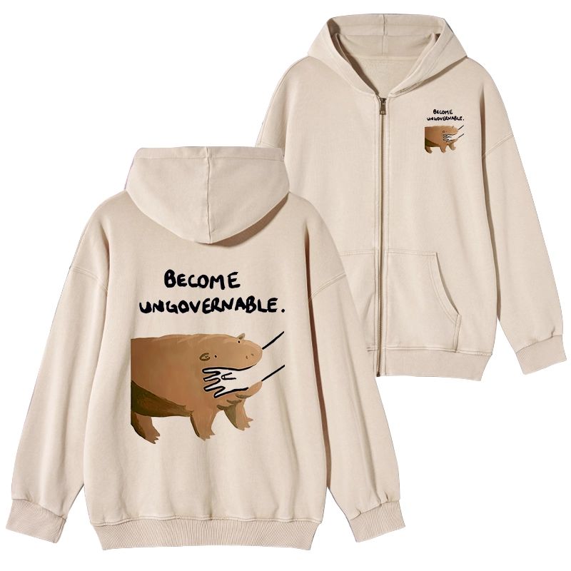 Tokyo-Tiger Moo Deng Bites Someone's Arm Washed Zip Hoodie