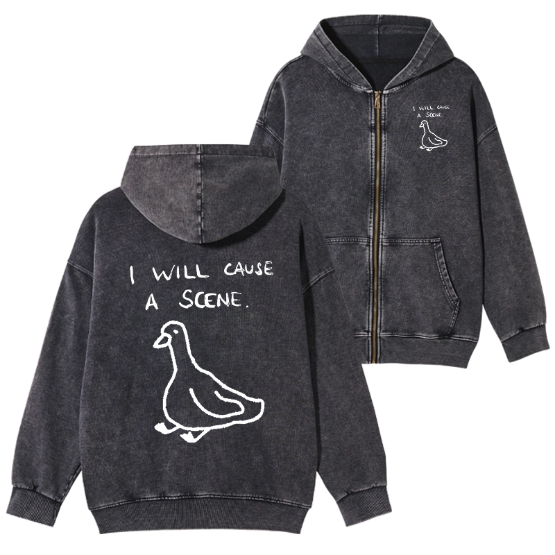 Tokyo-Tiger Stupid Goose Funny Japan Retro Washed Zip Hoodie