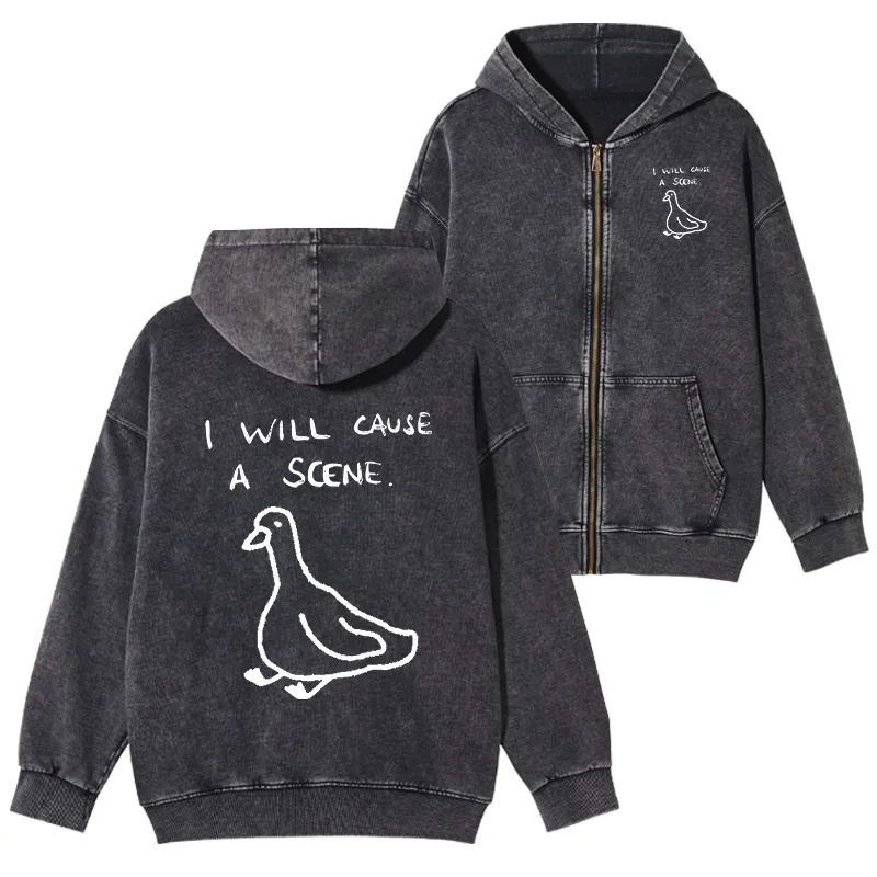 Tokyo-Tiger Stupid Goose Funny Japan Retro Washed Zip Hoodie